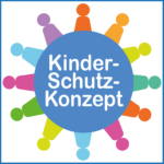 Grafik mit Kreis und einfachen Kinderfiguren, Schriftzug Kinderschutzkonzept